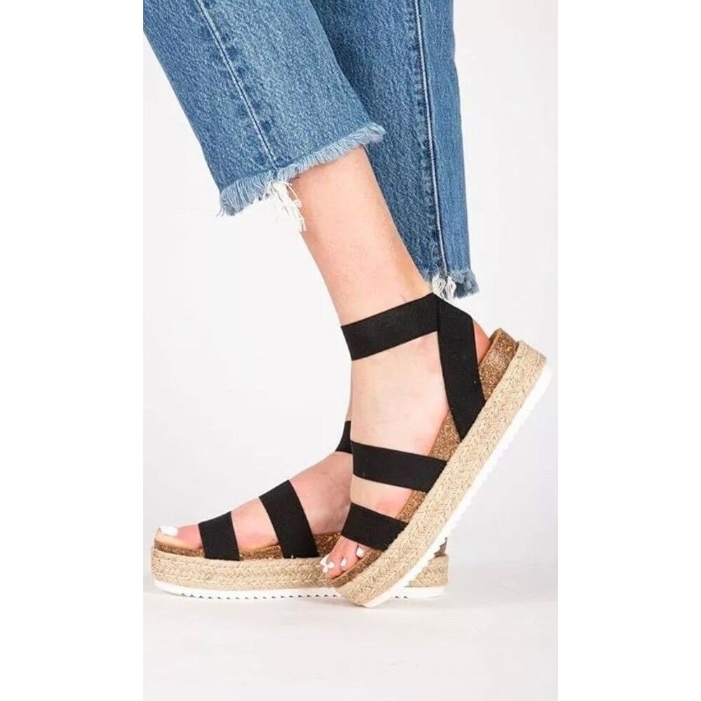 Steve Madden Black and Tan Espadrille Platform Shoes